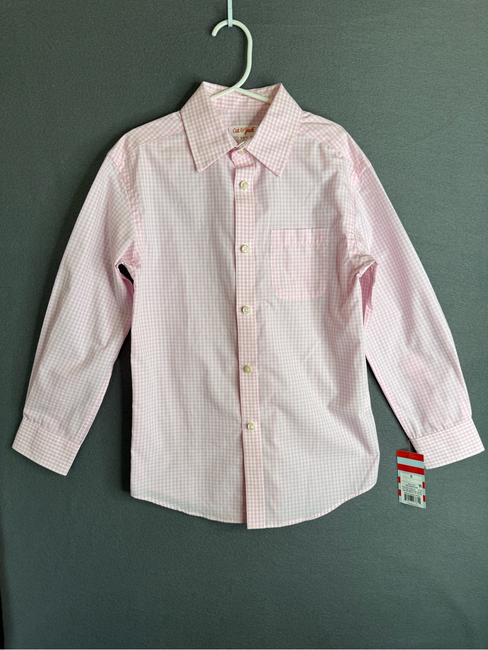 Cat & Jack Light Pink Gingham Button-Down Shirt for Kids Size 6/7